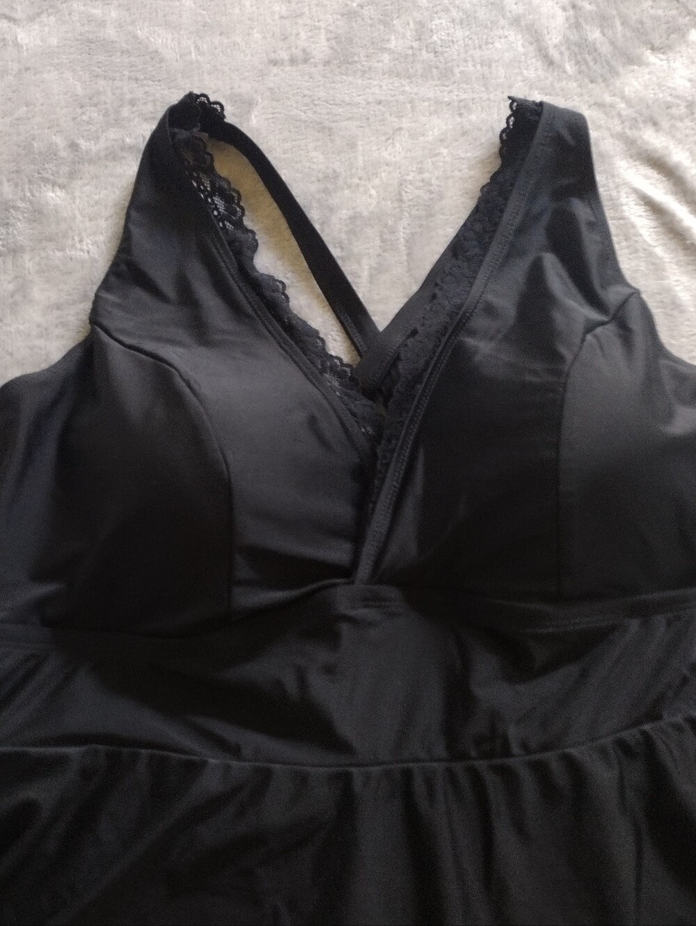 Torrid V Neck Lace Trim Swim Dress One Piece Black Size 3 - Picture 4 of 9